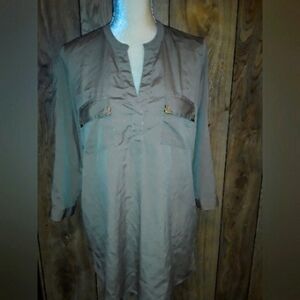 Coffee Brown Mid sleeved Top V-neck Blouse